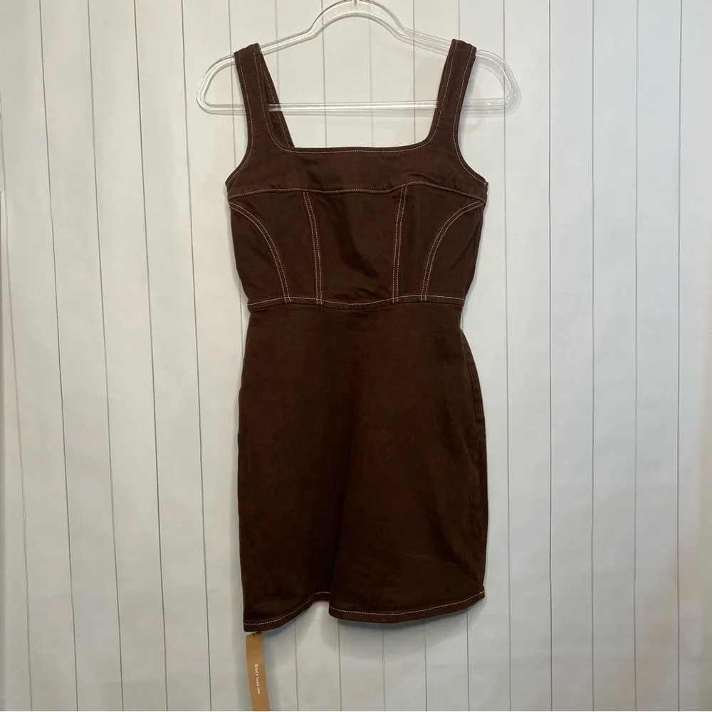 Reformation Davies Bustier Cafe Brown Denim Mini Dress NWT 2 Small Western Rodeo - Picture 2 of 9